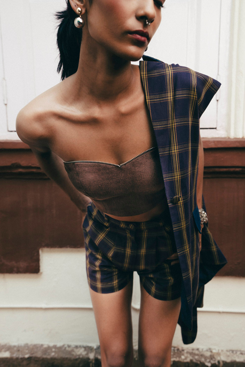 ZIPPER DETAIL BUSTIER TOP