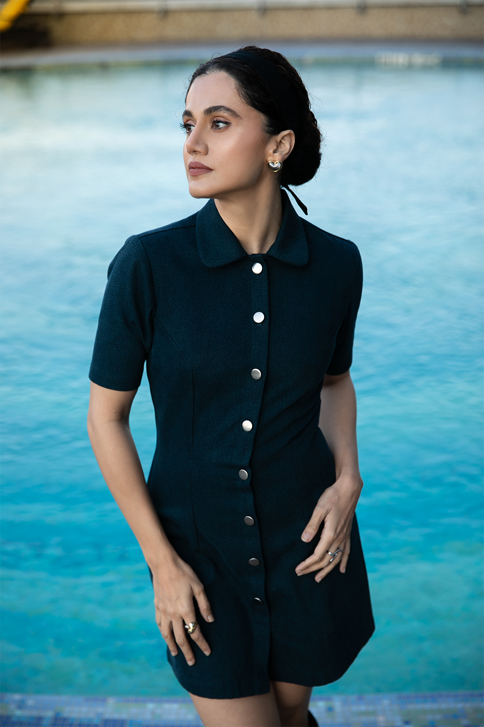 TAAPSEE PANNU IN THE BUTTON DOWN DRESS