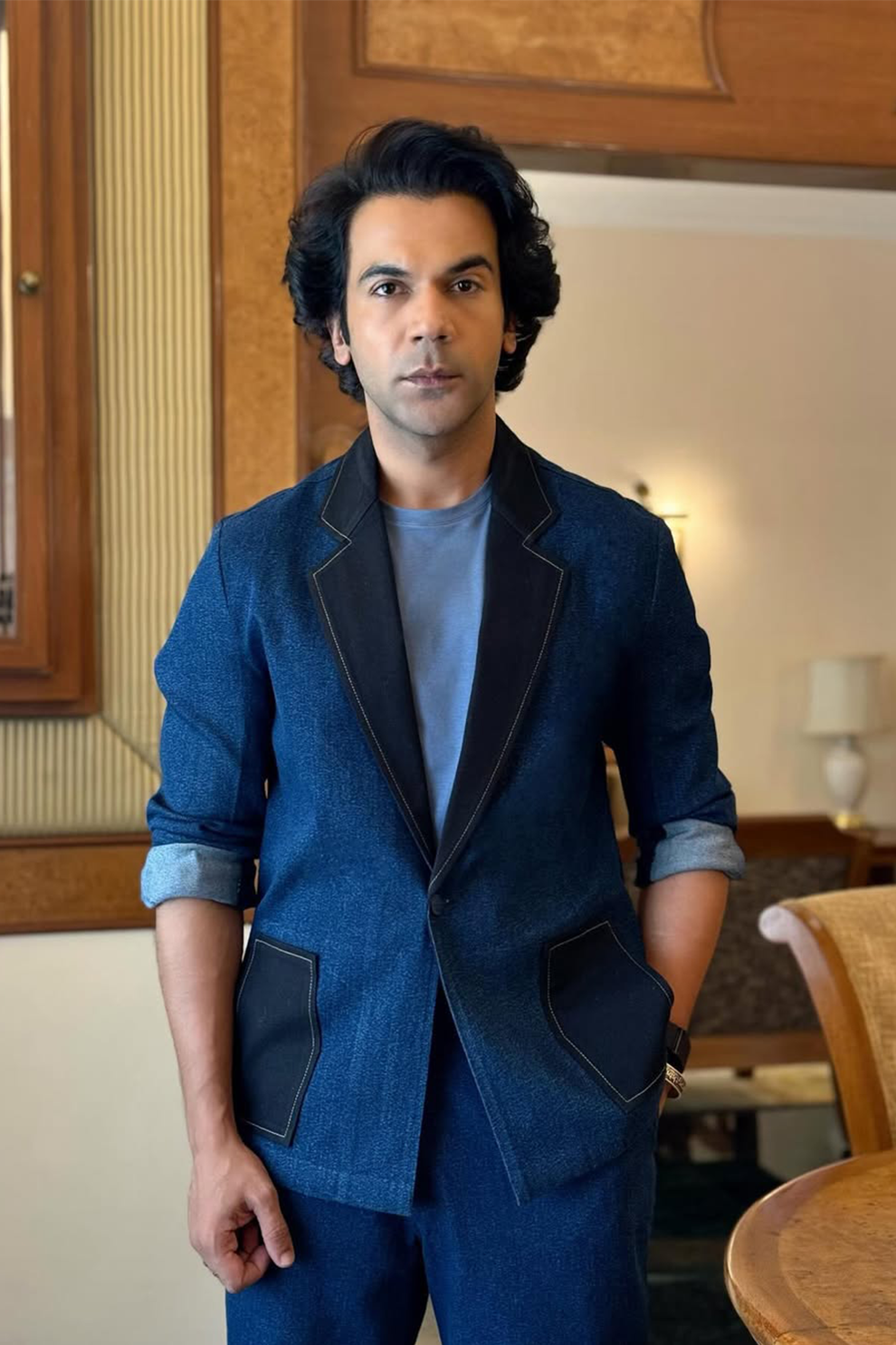 RAJKUMAR RAO IN BLACK CONTRAST JACKET SET