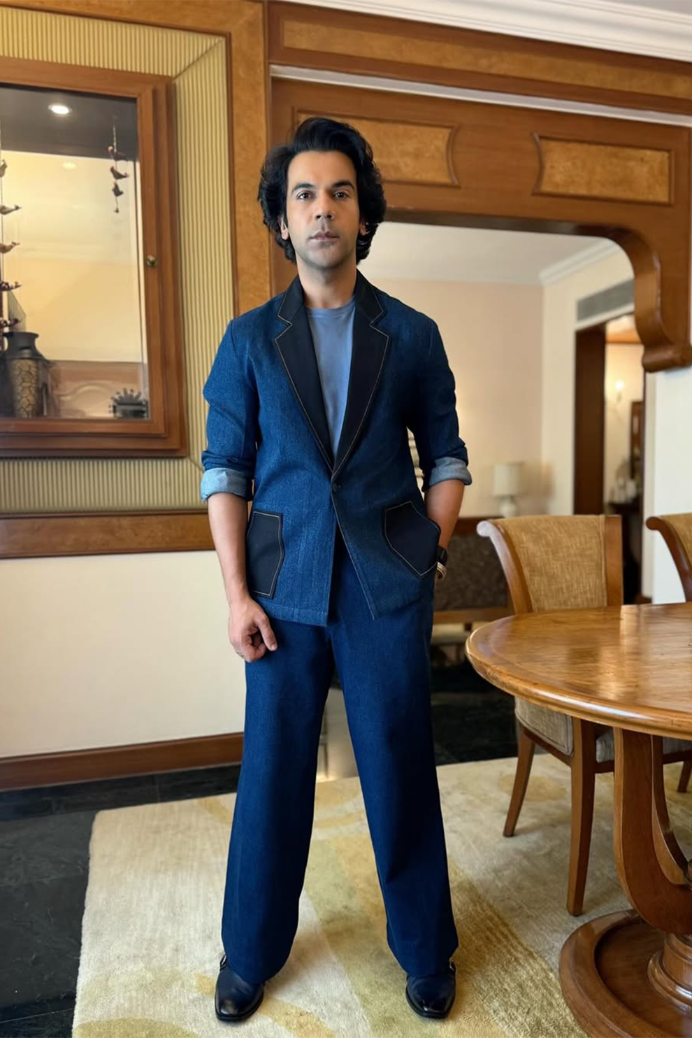 RAJKUMAR RAO IN BLACK CONTRAST JACKET SET