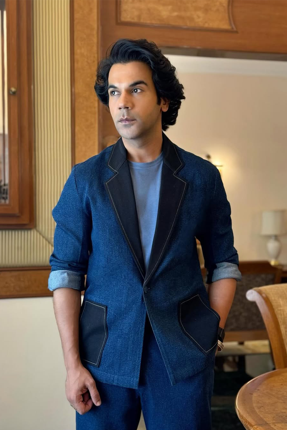 RAJKUMAR RAO IN BLACK CONTRAST JACKET SET