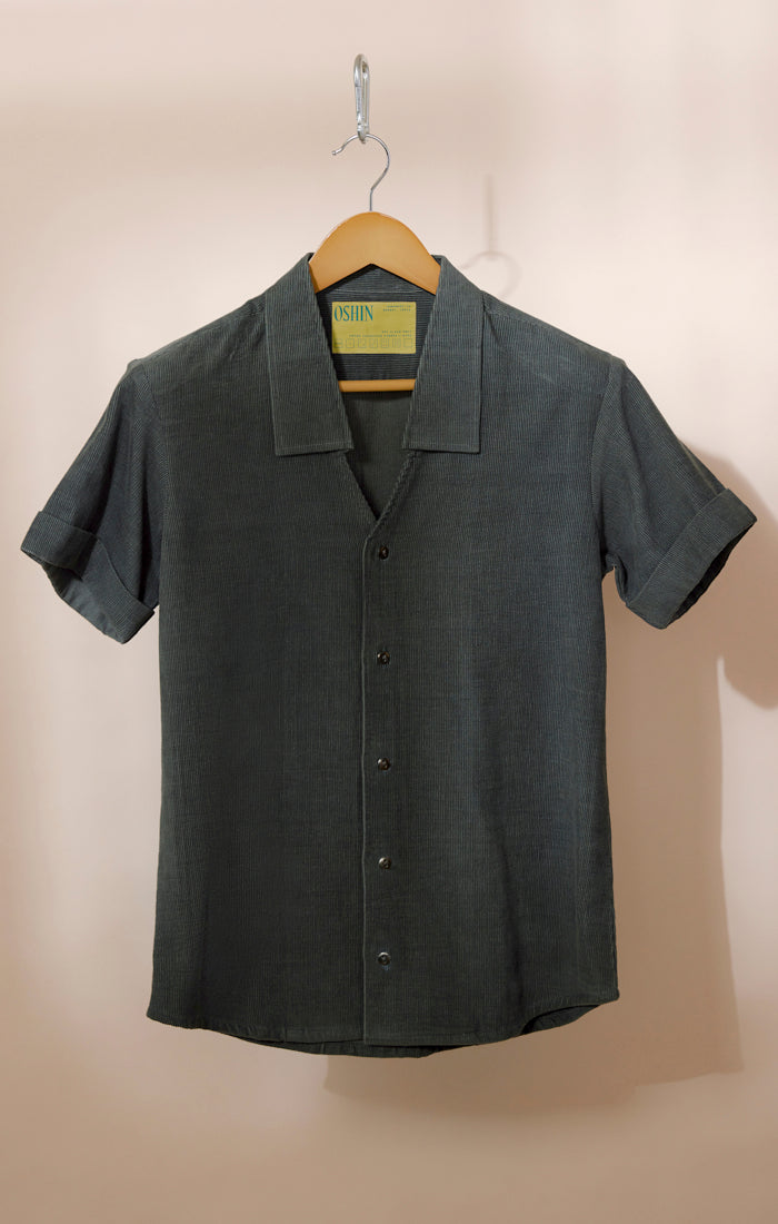 EXTENDED COLLAR SHIRT IN CHARCOAL